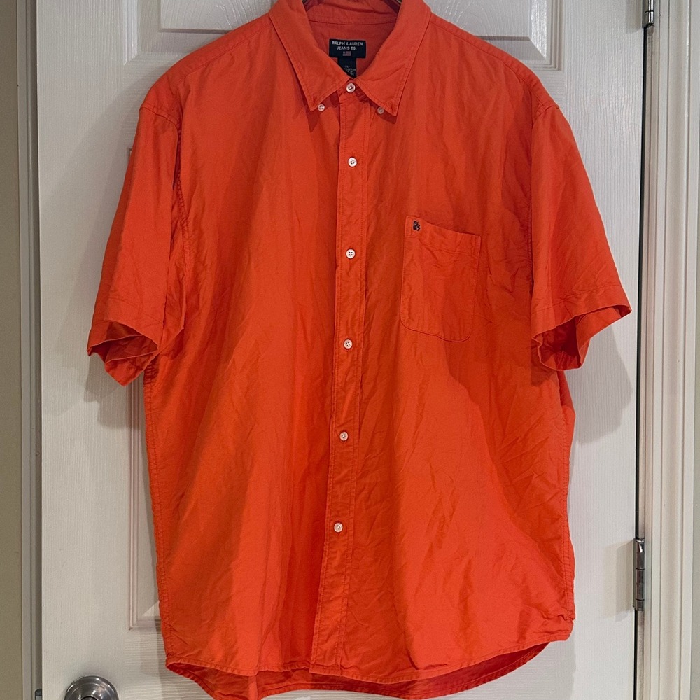 Ralph Lauren Jeans Co Mens XL Orange Short Sleeve Button Down‎ Cotton Shirt